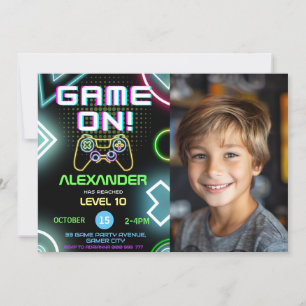 Gamer Boy 10th Neon Gaming Verjaardag Foto Kaart