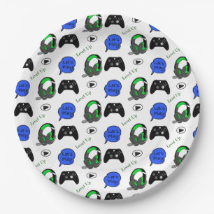 Gamer Boy Blue Pixels Birthday Papieren Bordje