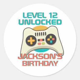 Gamer Boy Level Unlocked Video Games boys, Birthda Ronde Sticker