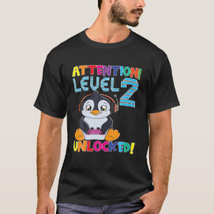 Gamer Boy Penguin Attentie Level 2 Unlocked Gamin T-shirt