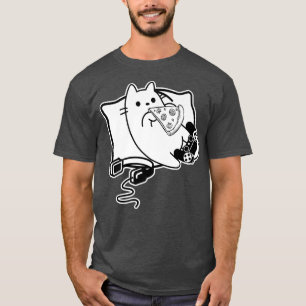 Gamer Cat Girl Boy die Pizza, headset en Pad laadt T-shirt