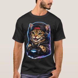 Gamer Cat T-Shirt – Neon Gaming Cat Controller Des