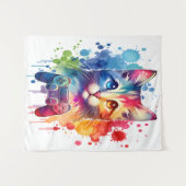 Gamer Chat Delight : Tapisserie couleur aquarelle (Devant (Horizontal))