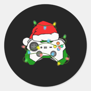 Gamer Christmas Gaming Santa Hat Video Game Contro Ronde Sticker