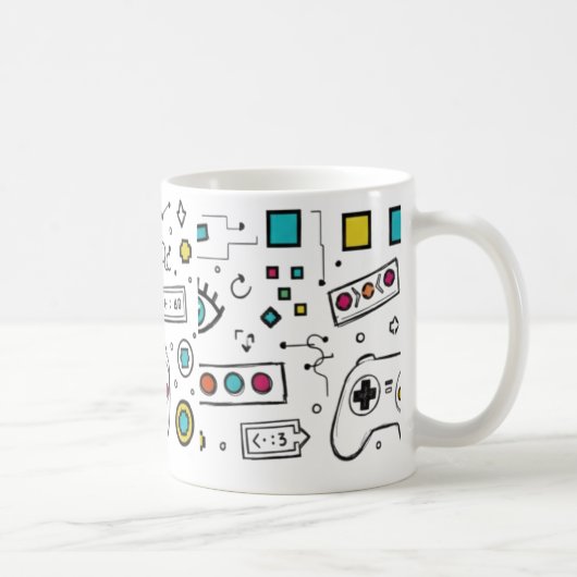 Gamer Doodle Art Cool Tech  Gaming Pattern  Koffiemok (Rechts)