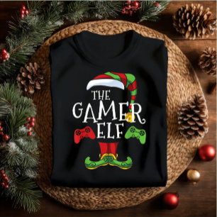 Gamer Elf Familie Bijpassende Kerstmis Outfit Naam T-shirt