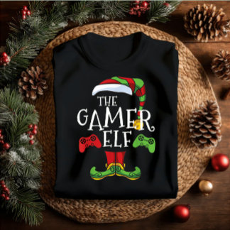 Gamer Elf Familie Bijpassende Kerstmis Outfit Naam T-shirt