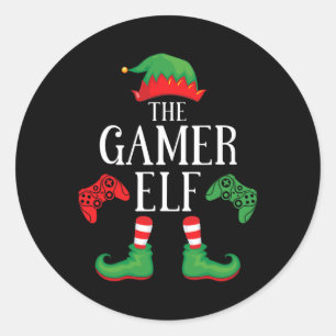 Gamer Elf Matching Group Xmas Gaming Funny Family Ronde Sticker