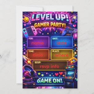 Gamer Feest Uitnodiging   Videospel Verjaardag