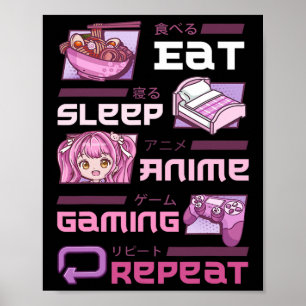 Gamer Gamen Videogames Grappig Eten Slapen Anime G Poster