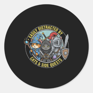 Gamer gemakkelijk afgeleid door katten zijmissies ronde sticker
