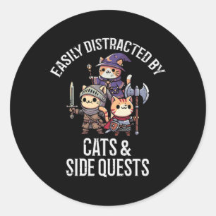 Gamer gemakkelijk afgeleid door katten zijmissies ronde sticker