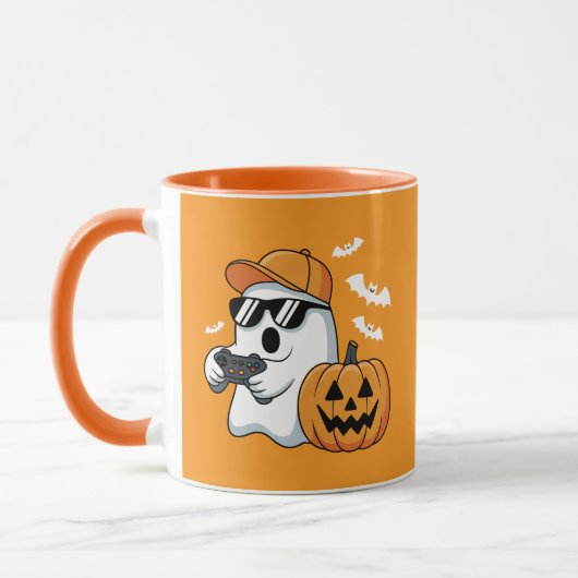 Gamer Ghost Pumpkin Controller Halloween Cool Mok (Links)