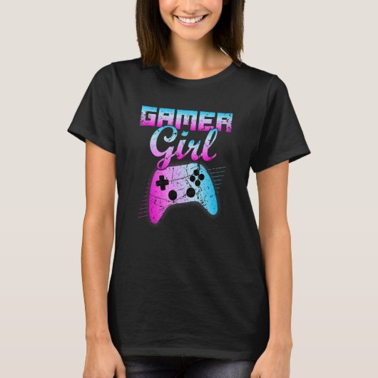 Gamer Girl Cool Video Game Controller Retro T-shirt (Voorkant)