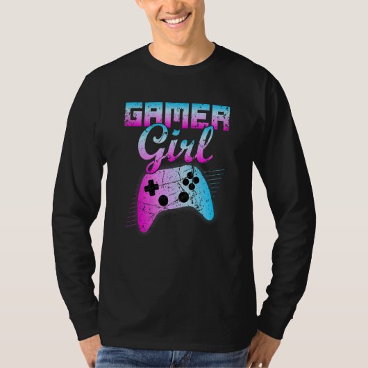 Gamer Girl Cool Video Game Controller Retro T-shirt (Voorkant)