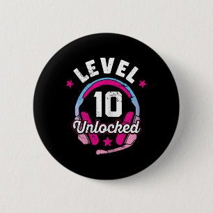 Gamer Girl Level 10 Unlocked Video Game 10th Birth Ronde Button 5,7 Cm