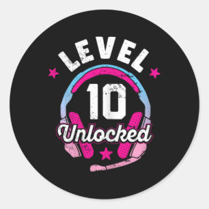 Gamer Girl Level 10 Unlocked Video Game 10th Birth Ronde Sticker