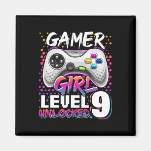 Gamer Girl Level 9 Unlocked Video Game 9th Birthda Magneet