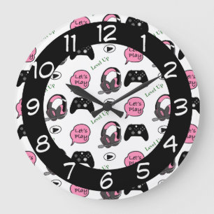 Gamer Girl Pink en Black Grote Klok