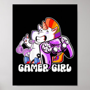 Gamer Girl Unicorn Gaming Schattigee videogame Lov Poster