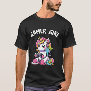 Gamer Girl Unicorn Video Game Controller Kawaii Cu T-shirt
