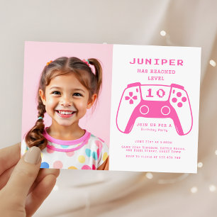 Gamer Girls Roze Kinderen Verjaardagsfeest Foto Kaart