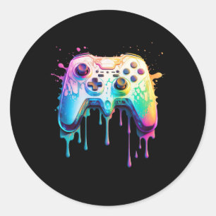 Gamer Grafische Videogame - Kleurrijke Videogame L Ronde Sticker
