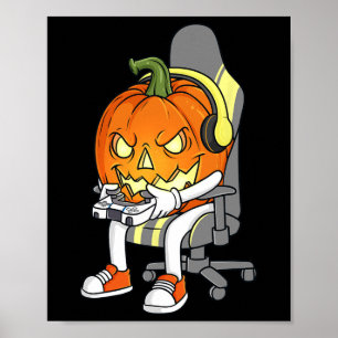 Gamer Halloween Jackolantern Scary Gaming Boys Kin Poster