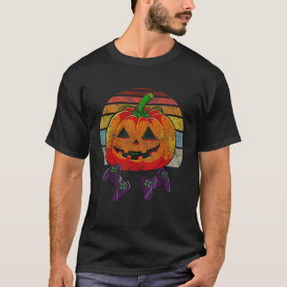 Gamer Halloween Retro Stijl Pompoen Jack O Lantern T-shirt