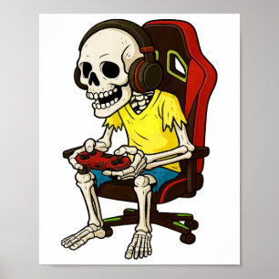Gamer Halloween Skelet Griezige Gaming Videogame B Poster