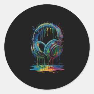 Gamer Hoofdtelefoon Verfspatten Muziek Liefhebber Ronde Sticker