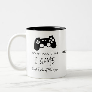 Gamer I Game & I Shoot Things Grapy Gift Tweekleurige Koffiemok