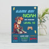 Gamer Jongen Blauwe Video Game Verjaardag Kaart (Staand voorkant)