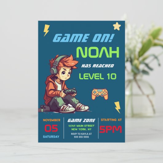 Gamer Jongen Blauwe Video Game Verjaardag Kaart (Staand voorkant)