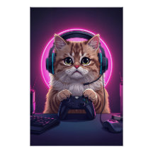 Gamer Kat Kids Poster – Grappige Cartoon Kitten