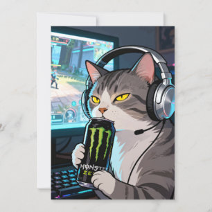 Gamer Kat met Monster Energy D Kaart