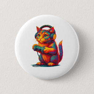 Gamer Kat Videogames Jongens Tiener Mannen Meisjes Ronde Button 5,7 Cm