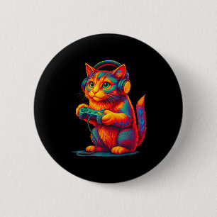 Gamer Kat Videogames Jongens Tiener Mannen Meisjes Ronde Button 5,7 Cm