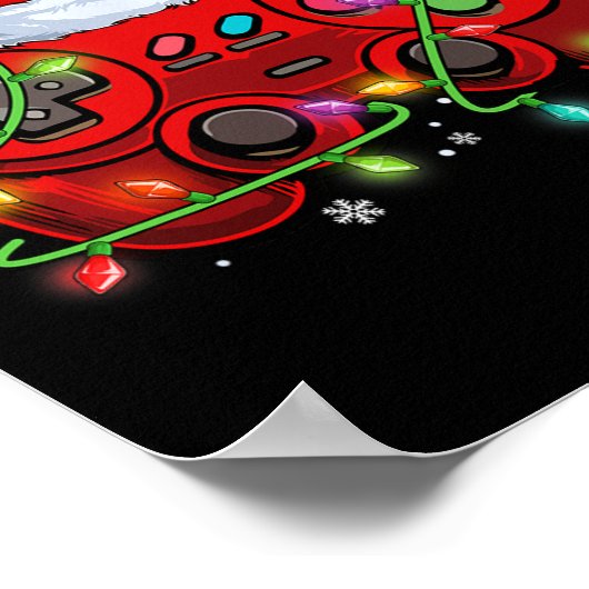 Gamer Kerstmis Videogame Santa Hat Lights Gaming Poster (Hoek)