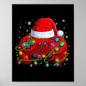 Gamer Kerstmis Videogame Santa Hat Lights Gaming Poster (Voorkant)