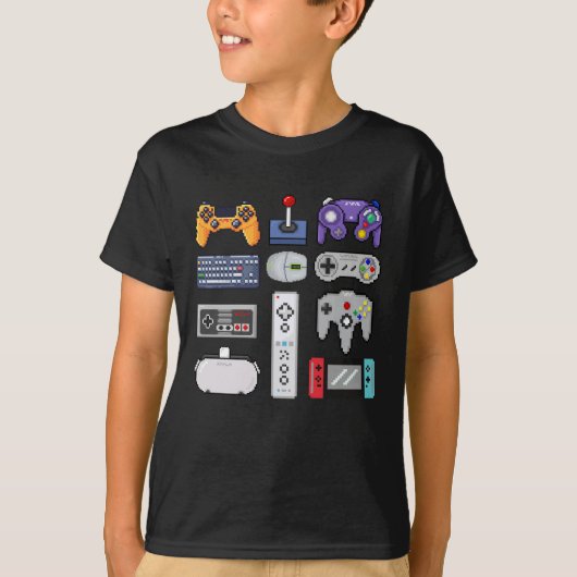 Gamer kinder Pixel art game controllers gamepad T-shirt (Voorkant)