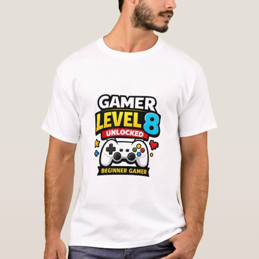 Gamer Level 8 Unlocked Beginner Controller Funny T-shirt (Voorkant)