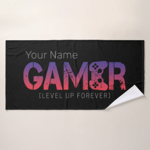 Gamer level omhoog voor altijd gamepad ontwerp badhanddoek