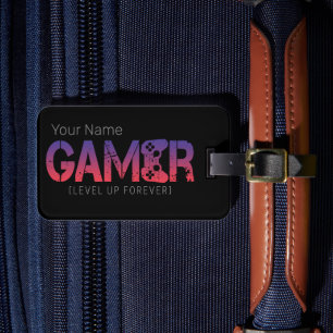 Gamer level omhoog voor altijd gamepad ontwerp bagagelabel