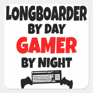 Gamer Longboarder Vierkante Sticker