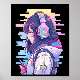 Gamer Meisje Grappige Pastel Japan Anime Streamer Poster
