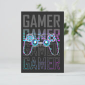 Gamer met controller RSVP kaartje (Staand voorkant)