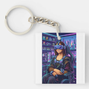 Gamer Mona Lisa VR Hoofdtelefoon Grappige Cyberpun Sleutelhanger