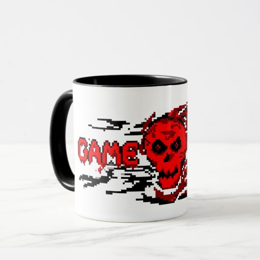 Gamer Mug - Retro 8-Bit Crâne flamboyant - JEU SUR (Devant gauche)