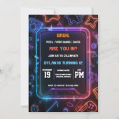 Gamer Neon Anniversaire Fête Invitation numérique (Devant)